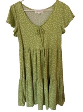 Jessica Simpson Women’s Ditsy Floral Lime Green Tiered Mini Dress Size M